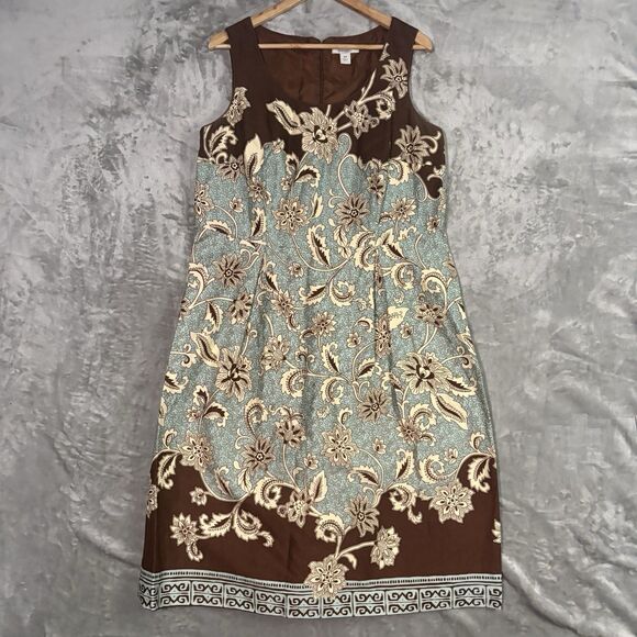 dressbarn Dresses & Skirts - Dressbarn Women's Sleeveless Floral Paisley Dress Plus Size 16W Midi Retro Brown